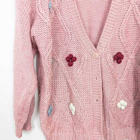 Vintage Huntington Ridge Pink V-Neck Button Front Hand Knit Cardigan - Picture 4 of 6